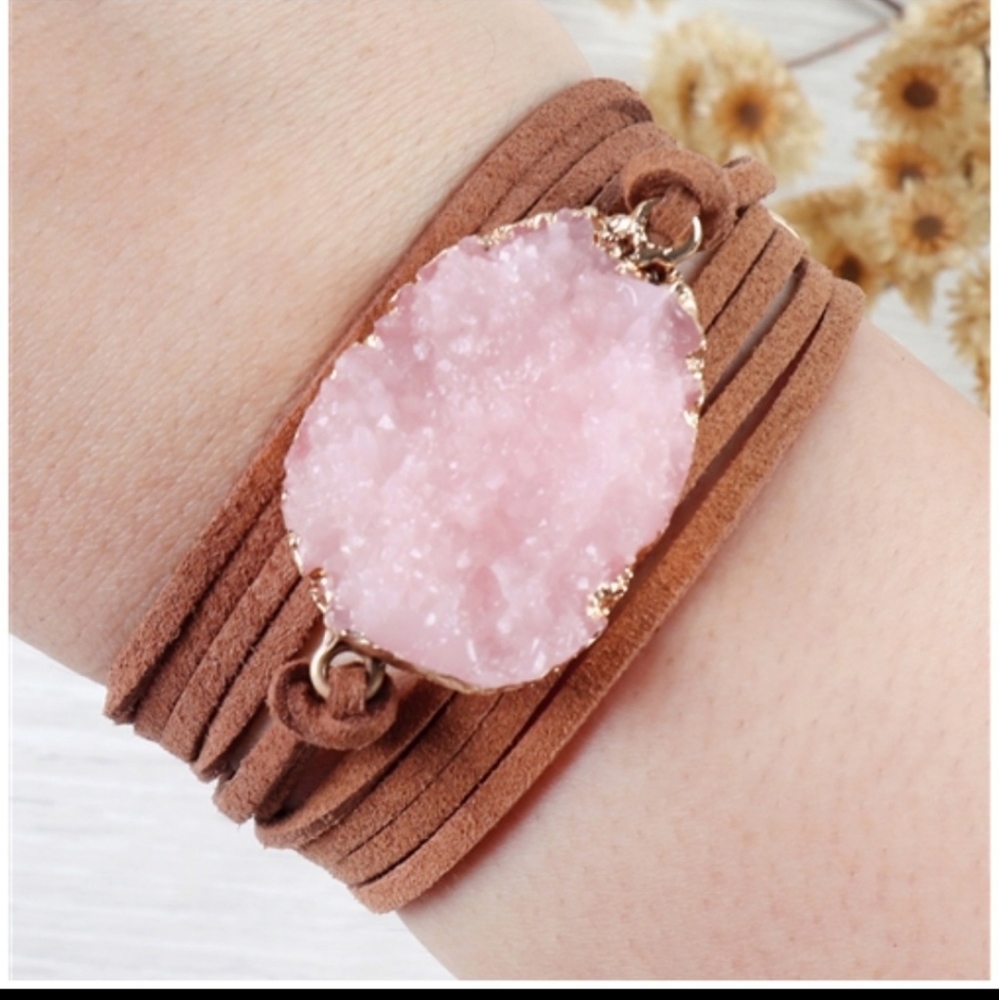 New Druzy Stone Leather Wrap - Picture 2 of 2